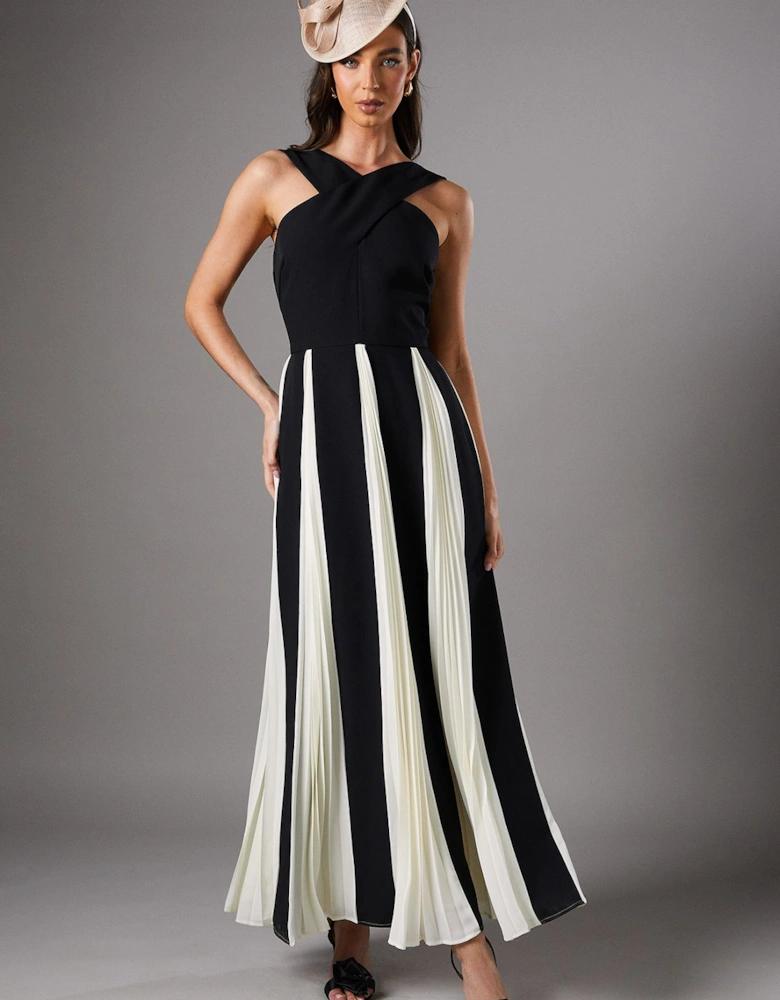 Cross Front Pleat Panelled Maxi Dress