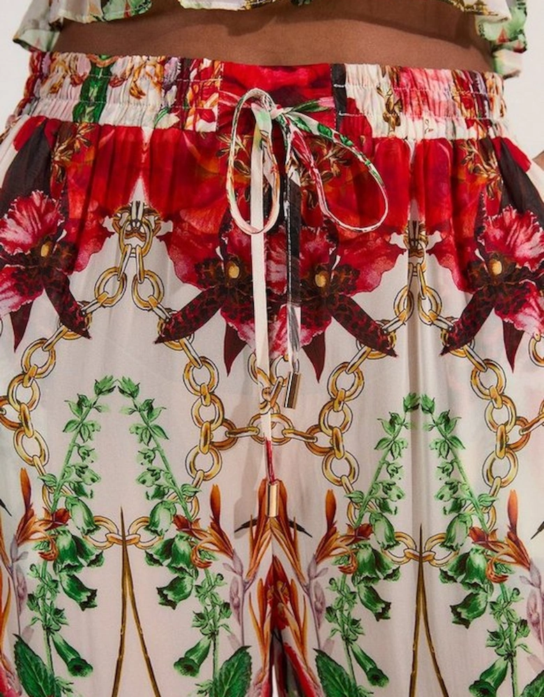 Beach Viscose Georgette Mirrored Rose Print Wide Leg Trouser