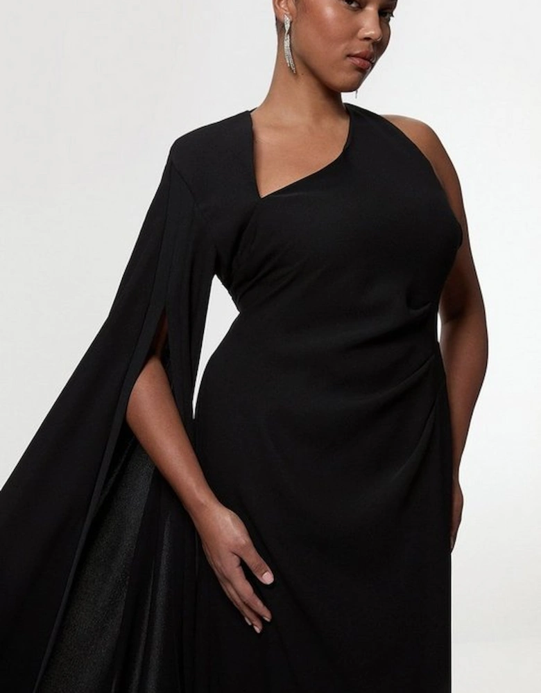 Plus Size Soft Tailored Cape Sleeve Maxi Dress