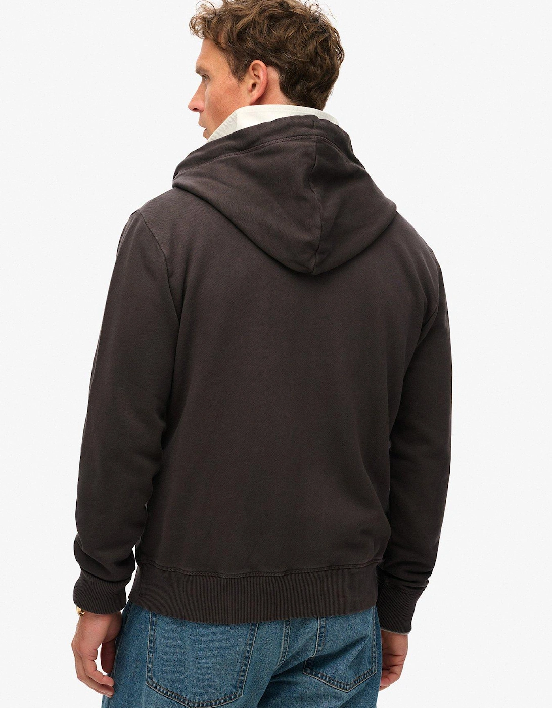 Essential Logo Washed Zip Hoodie - Brown