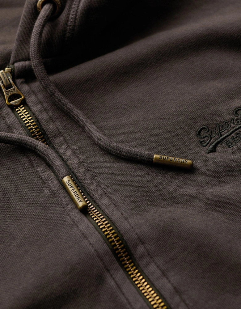 Essential Logo Washed Zip Hoodie - Brown