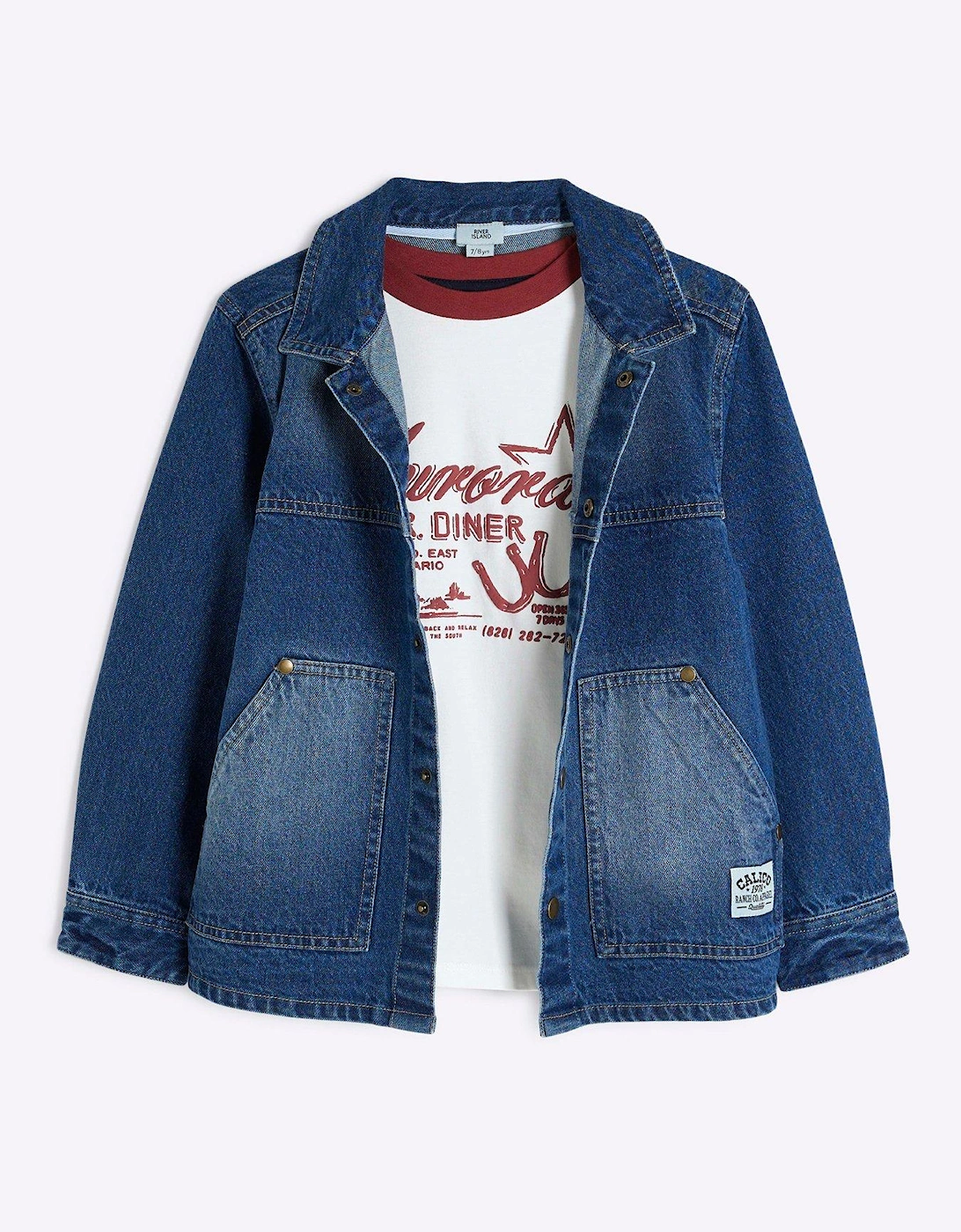 Boys Denim Shacket T-shirt Set - Blue/cream