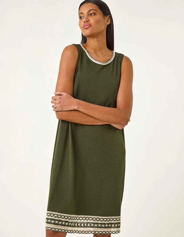 Embroidered Trim Stretch Shift Dress