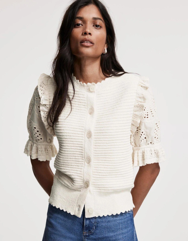 Broderie Sleeve Cardigan - Cream