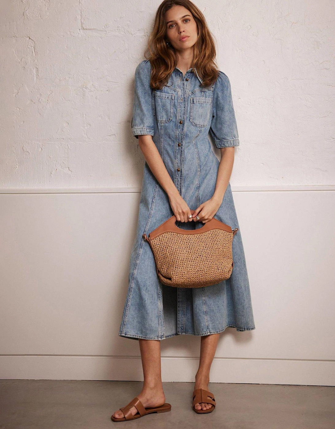 Denim Midi Shirt Dress - Blue, 2 of 1