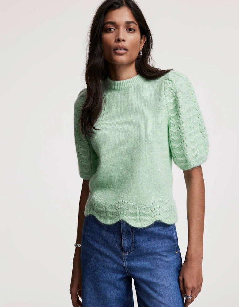 Stitch Sleeve Knit Top - Green