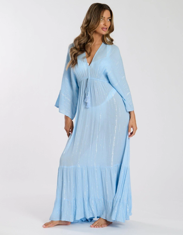 Metallic Kimono Sleeve Beach Maxi Dress