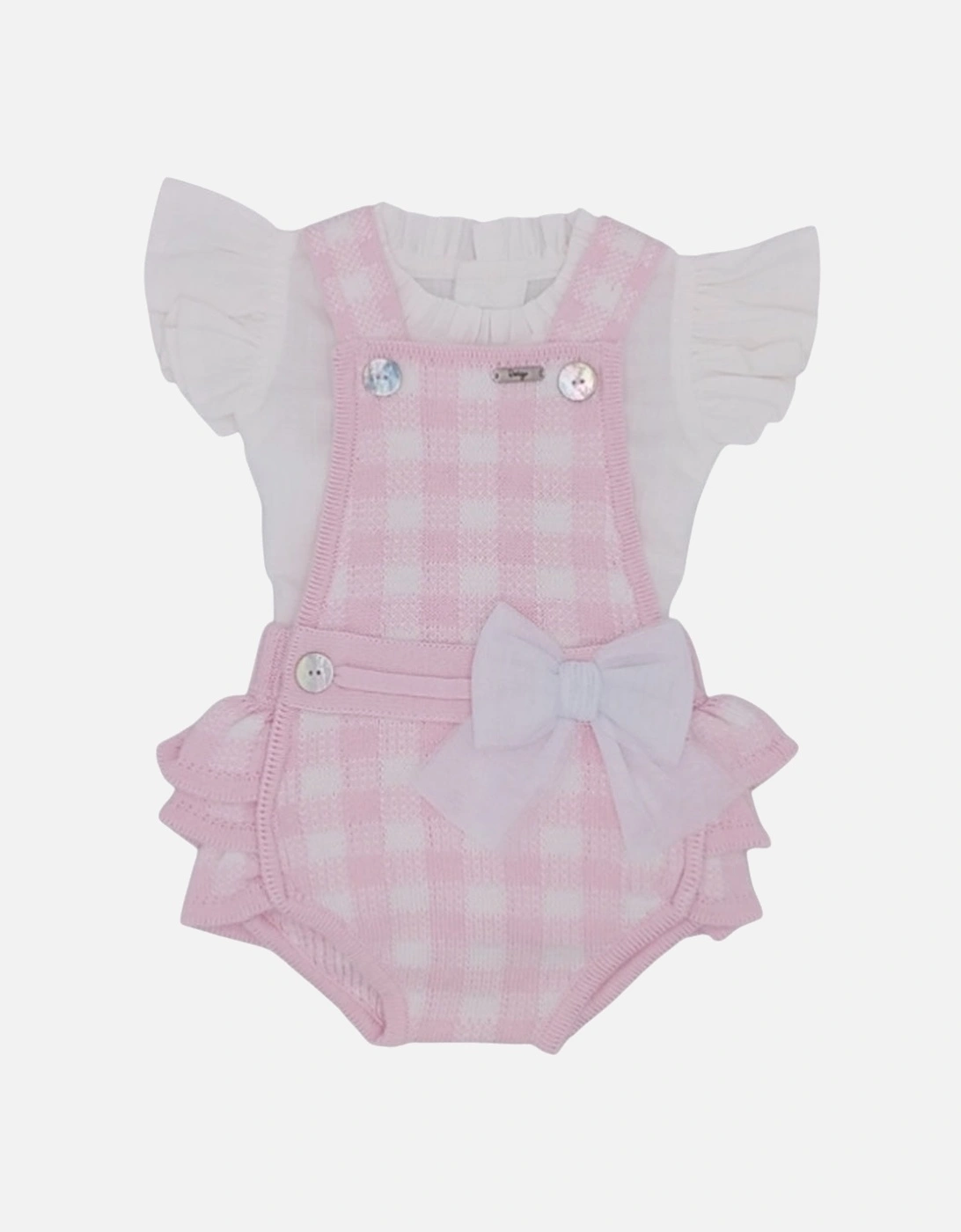 Girls Pink Gingham Knit Romper Set