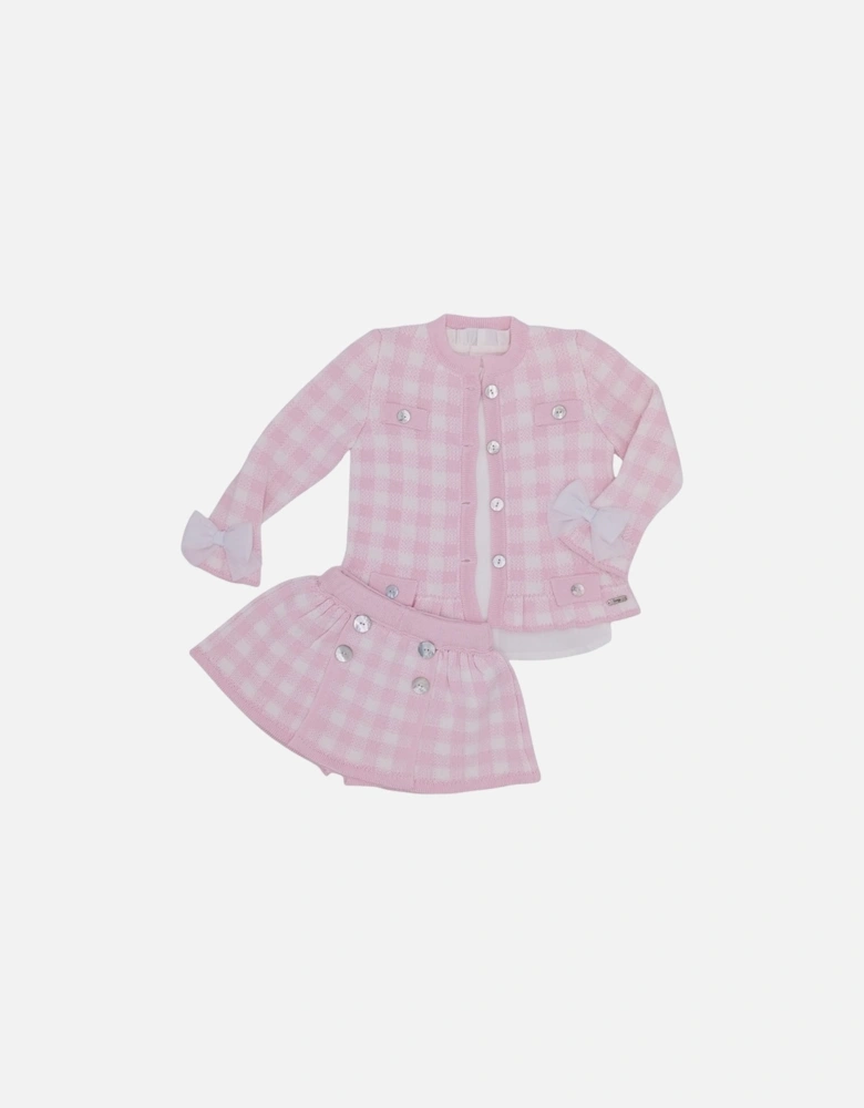 Girls Pink Gingham Knit Skort Set