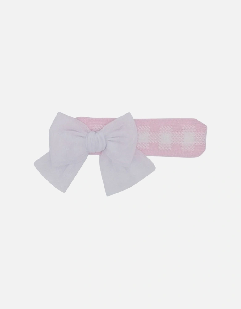 Girls Pink Gingham Knit Headband