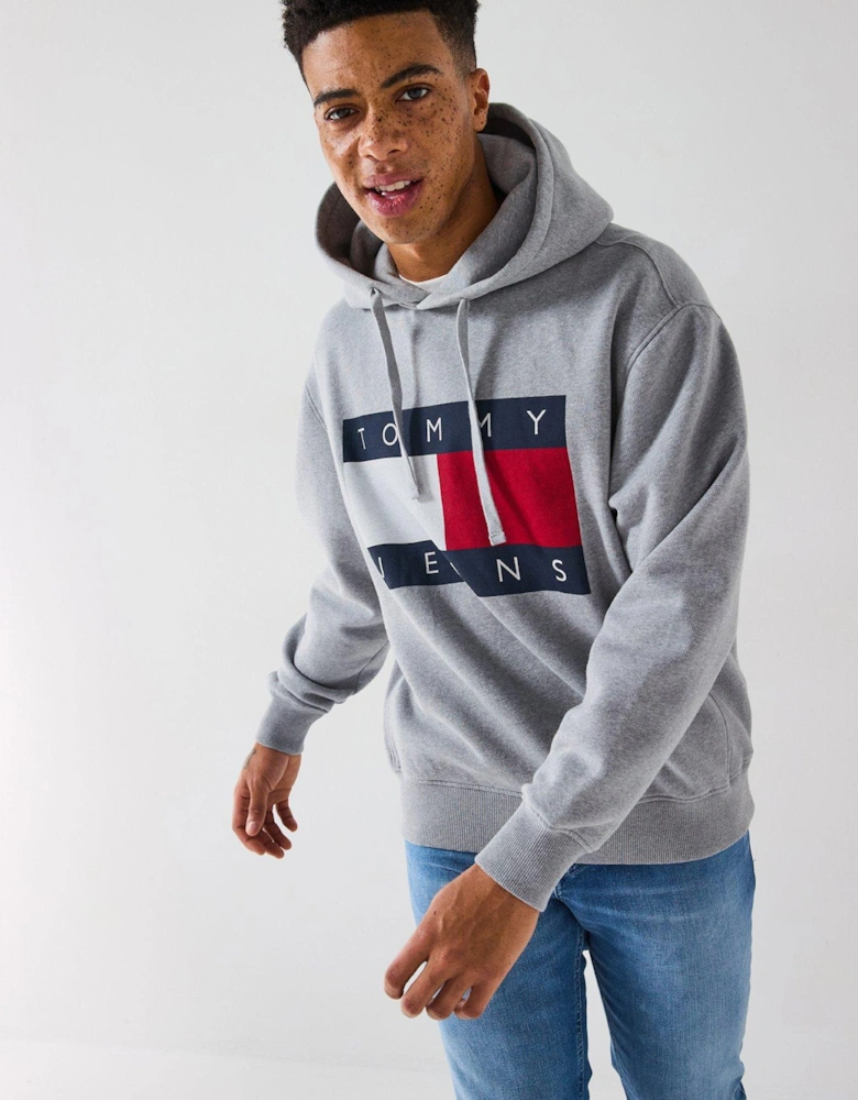 Melange Large Chest Flag Hoodie - Grey