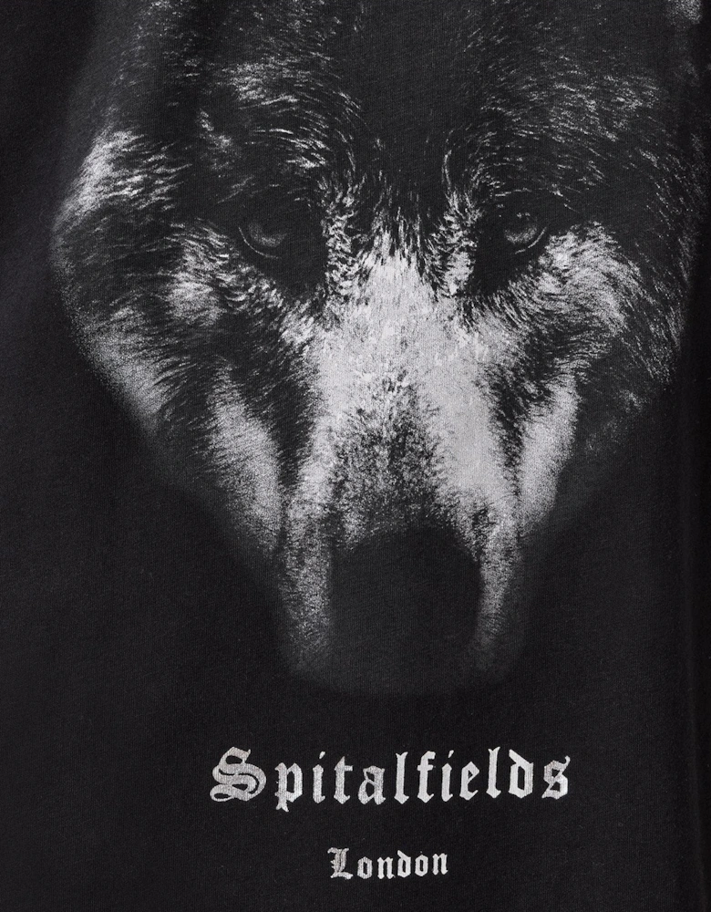 Dawn Wolf Print Relaxed Fit T-Shirt - Black