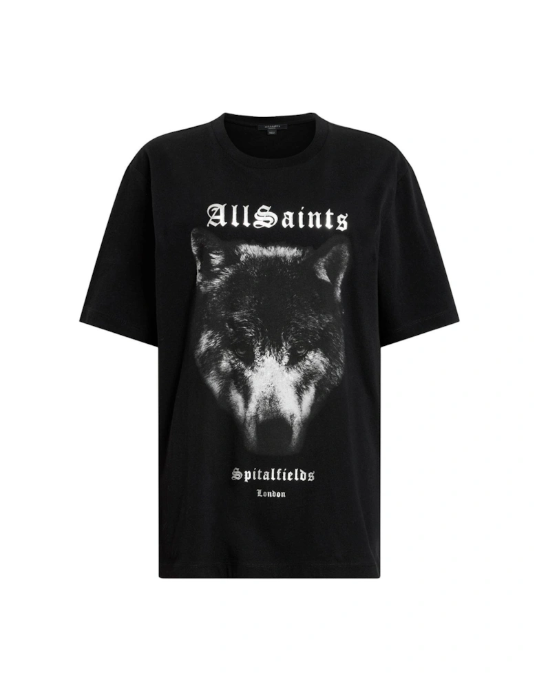 Dawn Wolf Print Relaxed Fit T-Shirt - Black