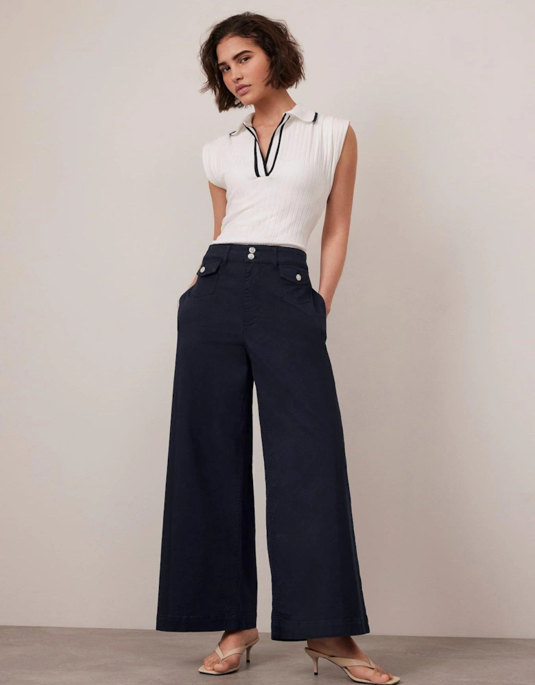 Button Detail Trouser - Navy