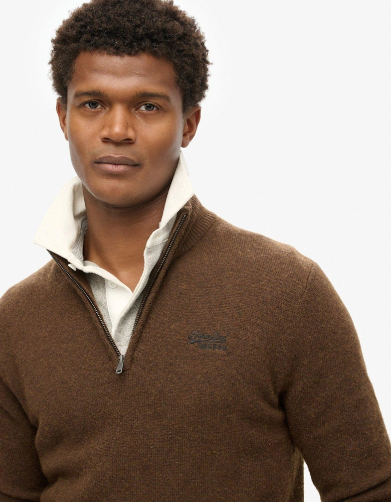 Original Knitted Quarter Zip Sweat Top - Brown