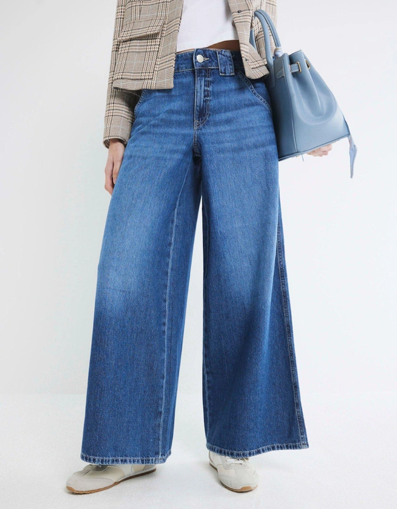 Wide Leg Palazzo Trouser - Medium Denim