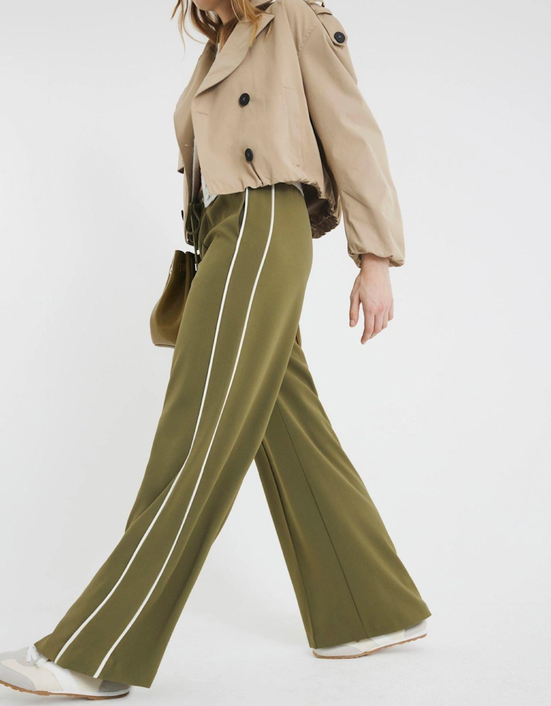 Wide Leg Side Stripe Trouser - Green