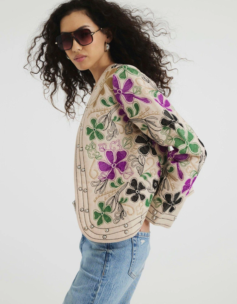 Floral Studded Jacket - Cream