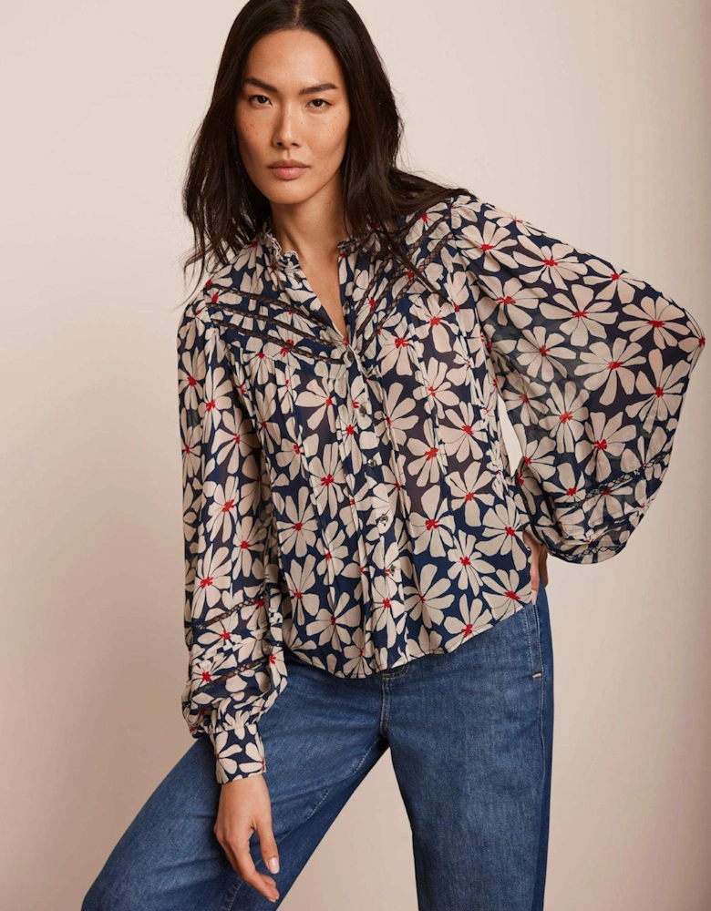 Floral Print Blouse - Navy