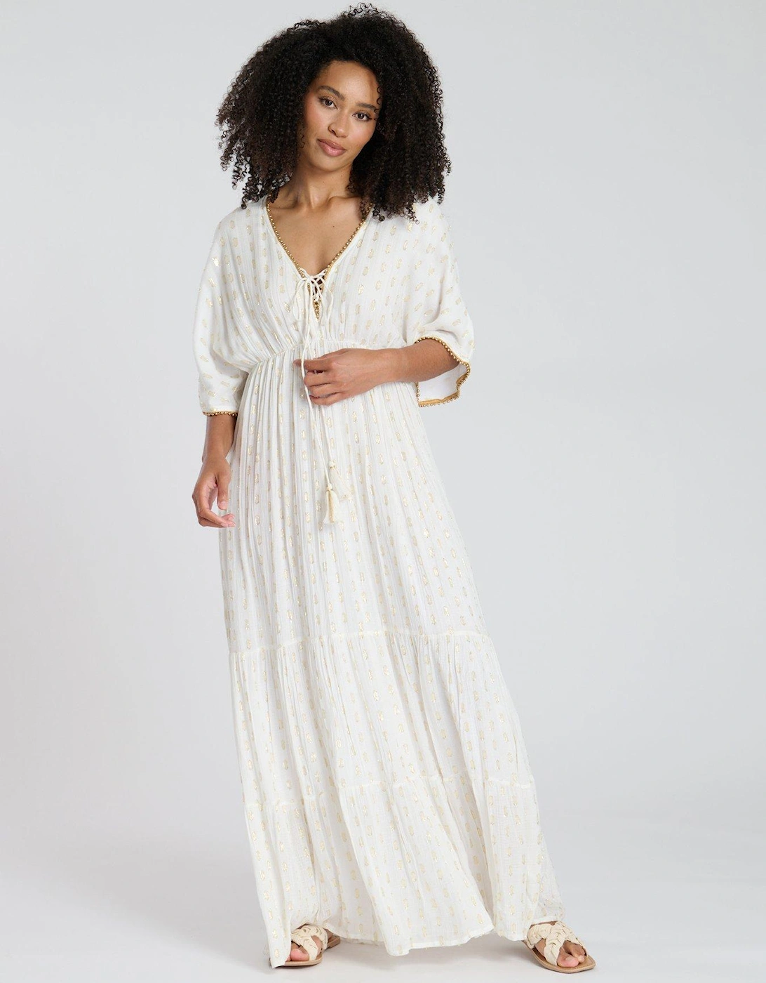 Metallic Jacquard Spot Tiered Maxi Dress, 2 of 1