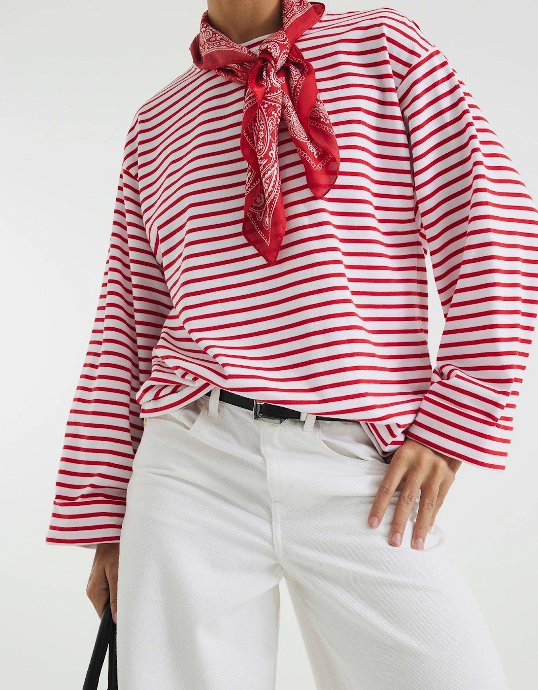 Stripe Cuff Sleeve Top - Red, 2 of 1