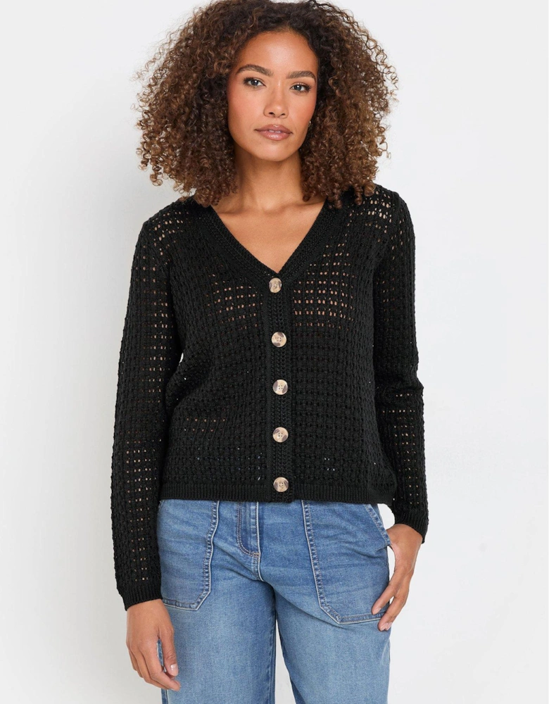 Button Crochet Cardigan - Black