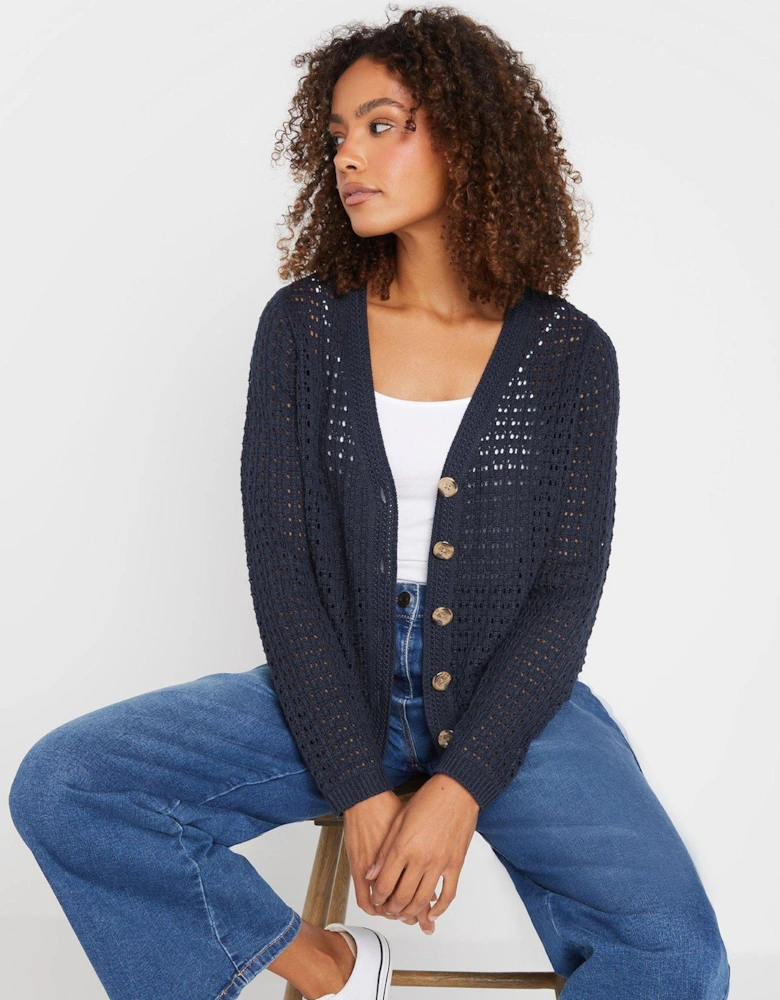 Button Crochet Cardigan - Blue