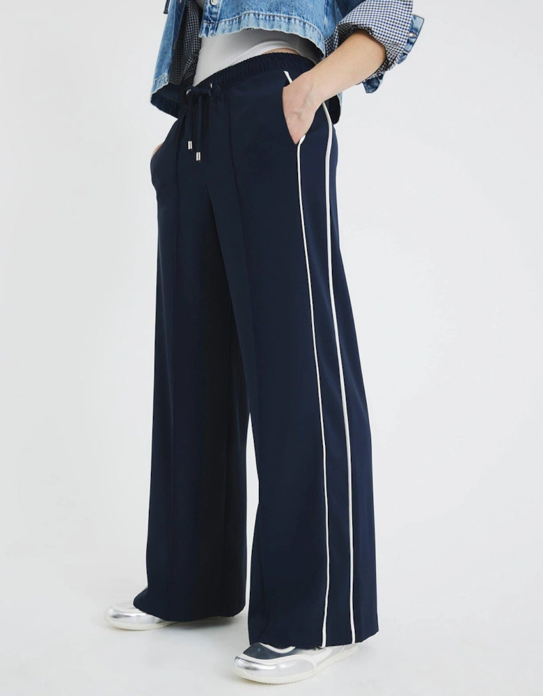 Wide Leg Side Stripe Jogging Bottoms - Blue