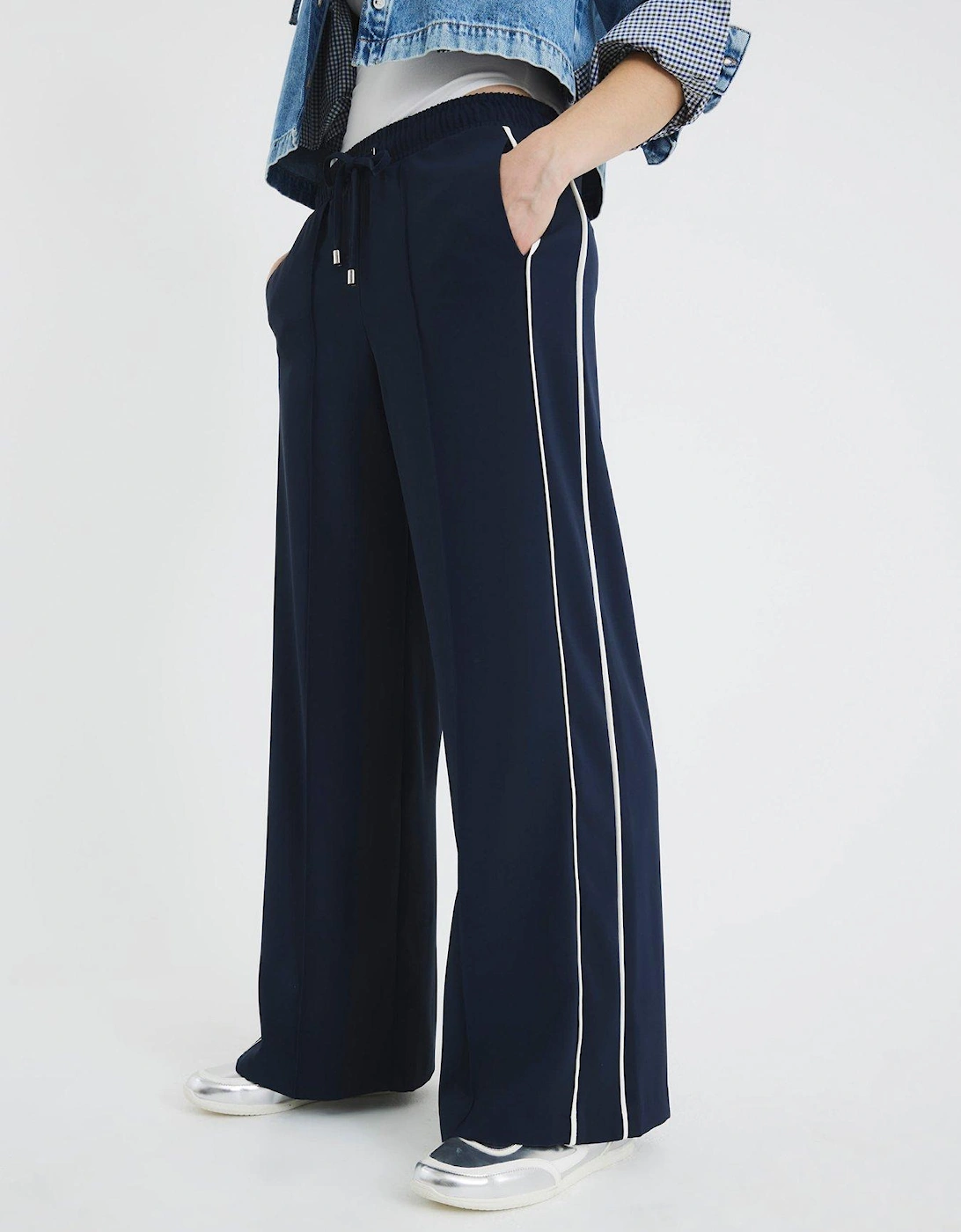 Wide Leg Side Stripe Jogging Bottoms - Blue, 2 of 1