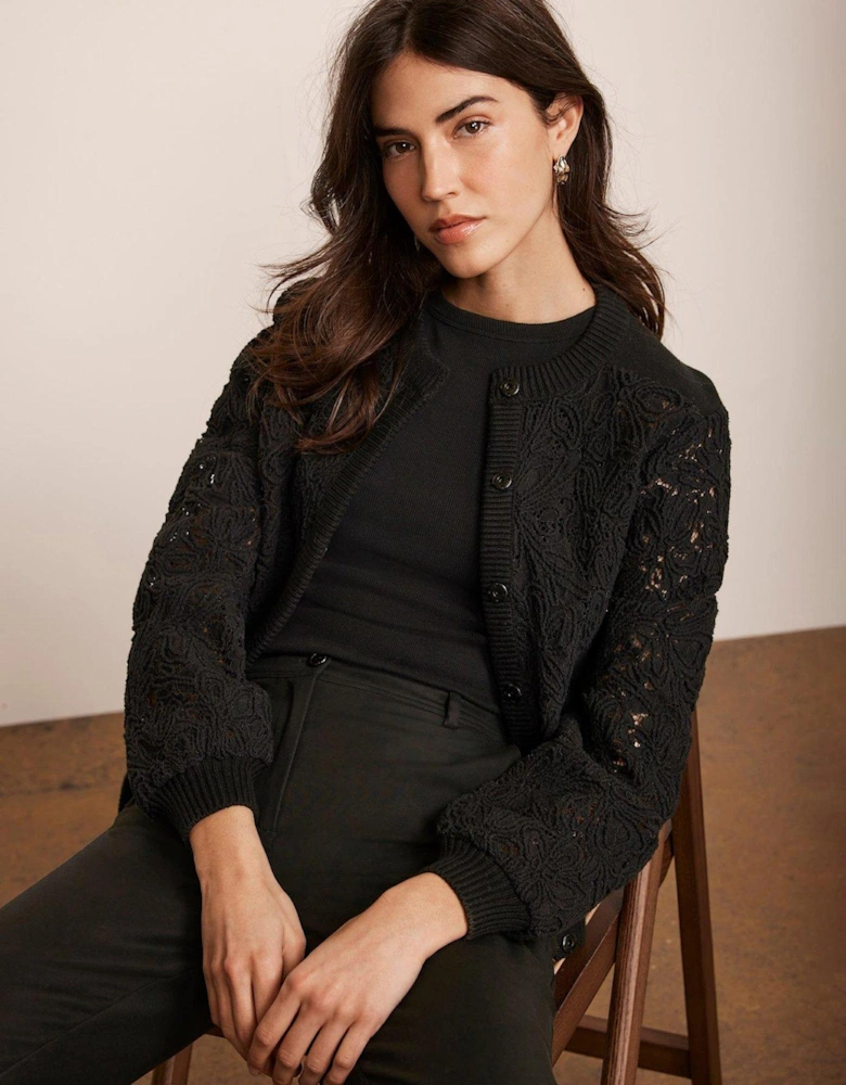 Lace Mix Bomber Jacket - Black