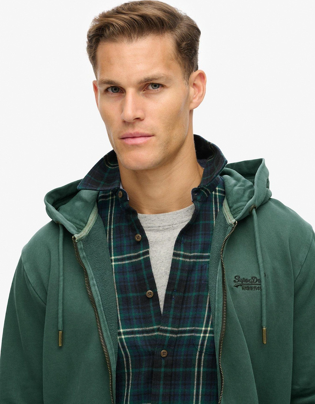 Essential Logo Washed Zip Hoodie - Dark Green