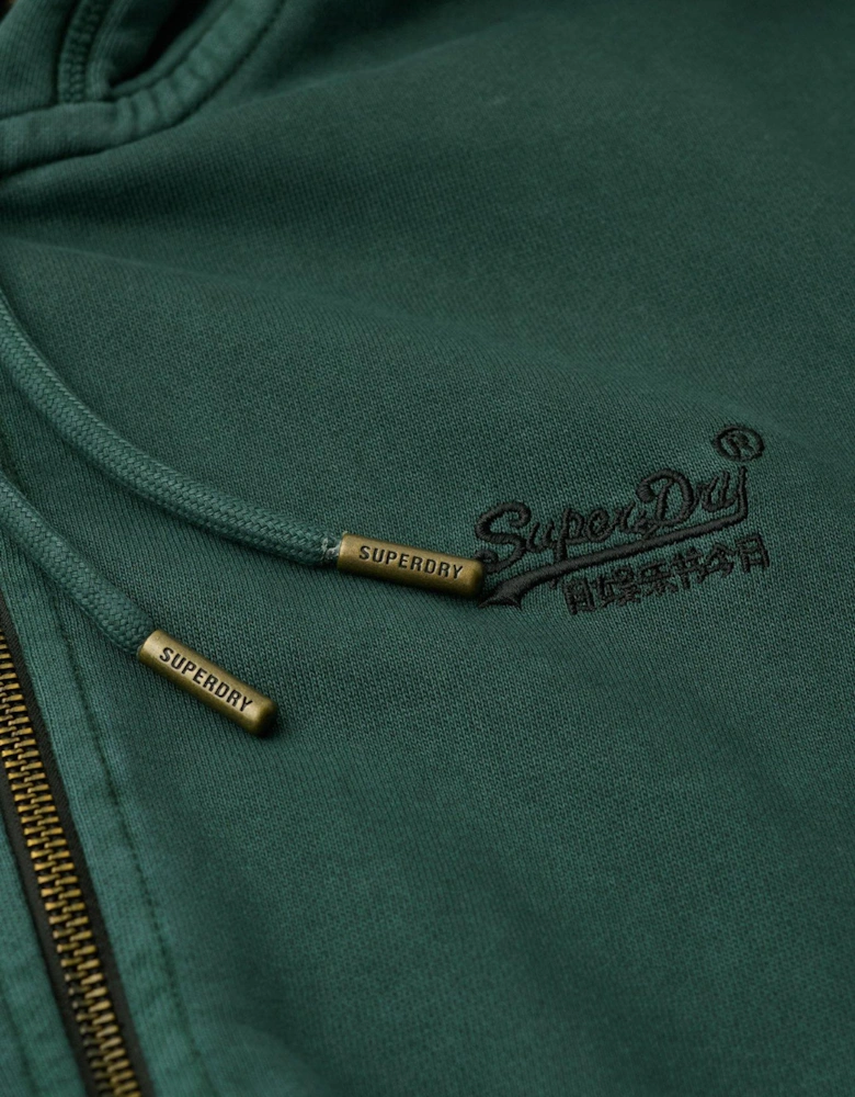 Essential Logo Washed Zip Hoodie - Dark Green