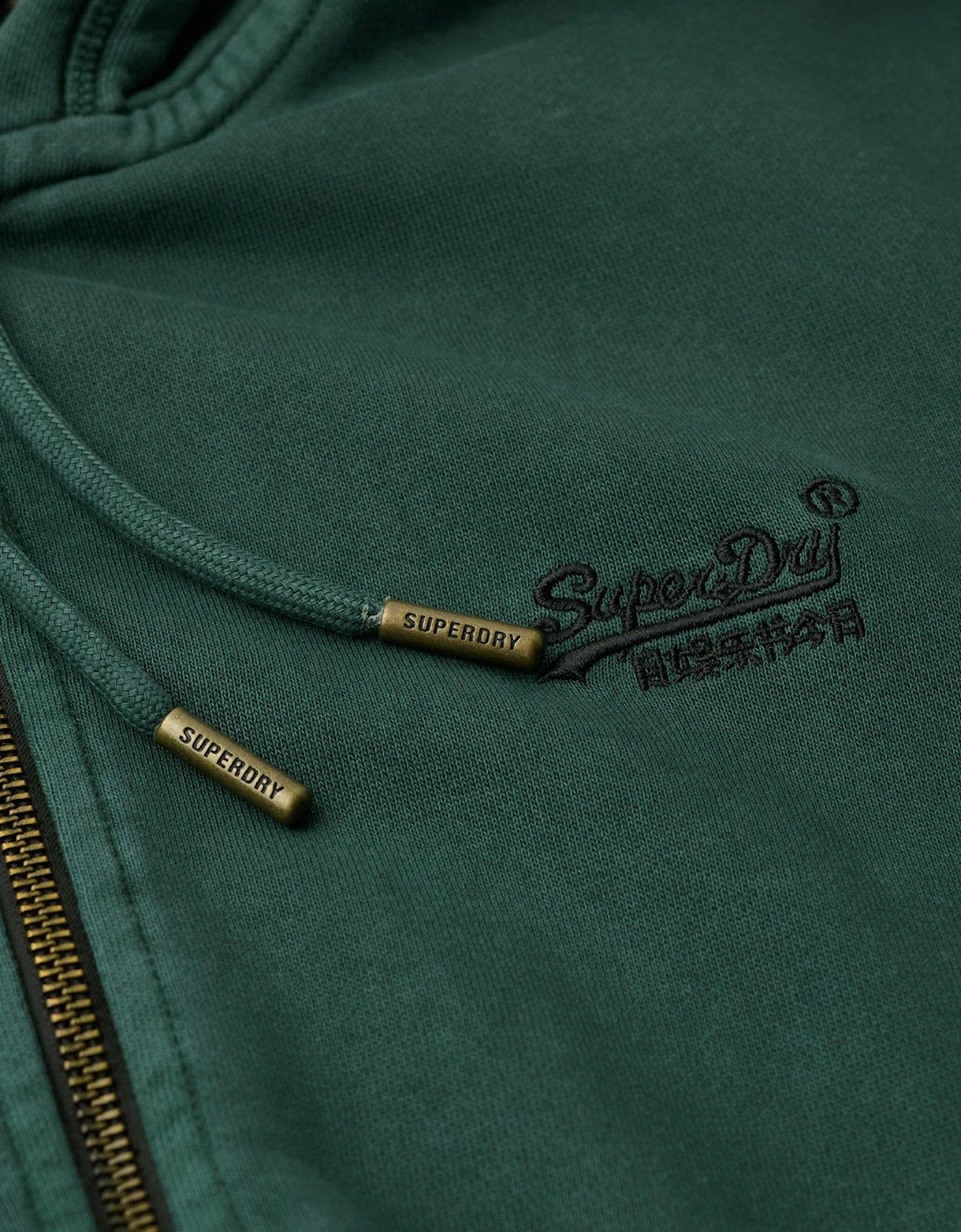 Essential Logo Washed Zip Hoodie - Dark Green