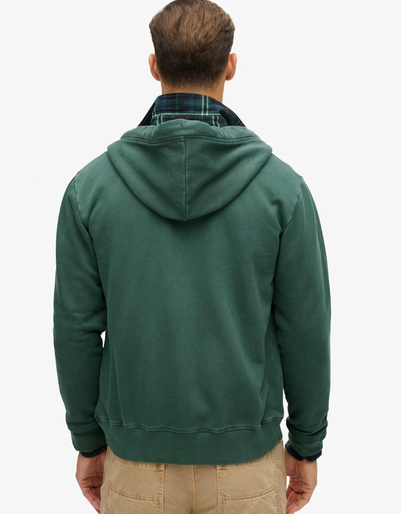 Essential Logo Washed Zip Hoodie - Dark Green