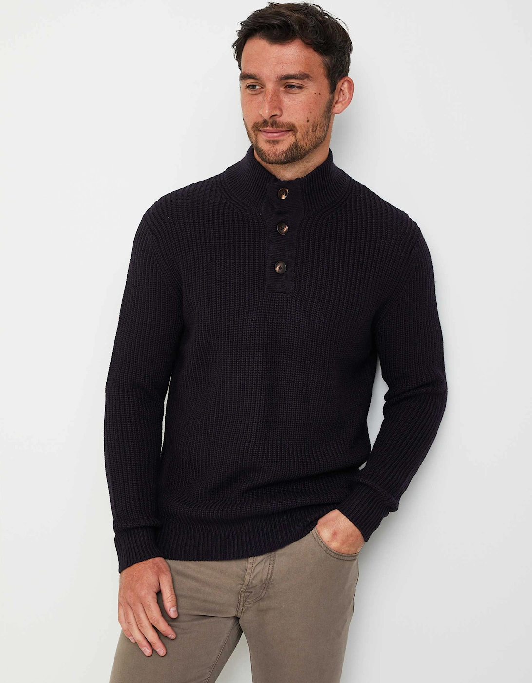 Rib Knit Half Button Jumper