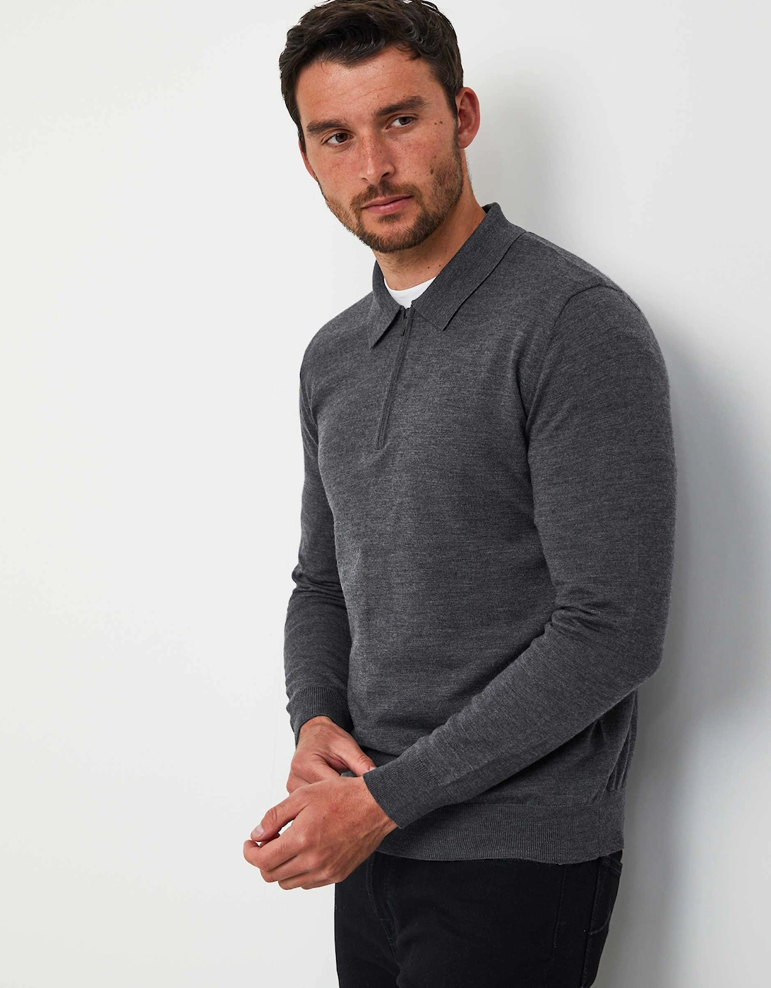 Long Sleeve Merino Zip Polo Shirt