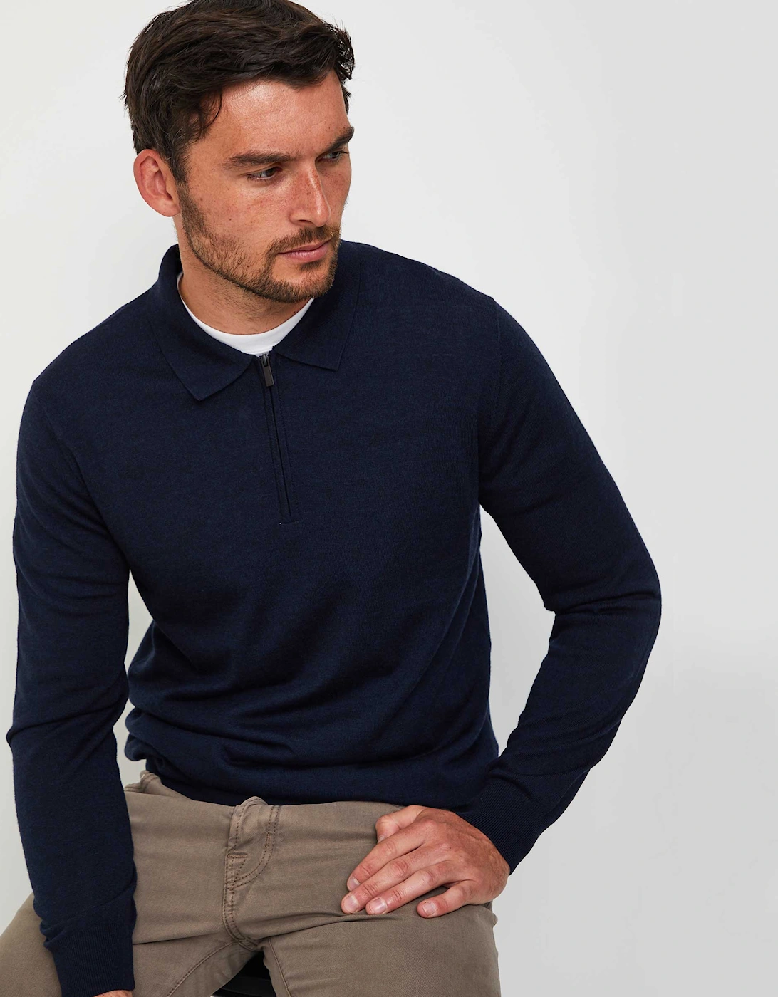 Long Sleeve Merino Zip Polo Shirt