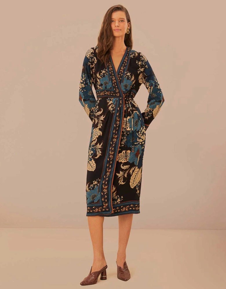 Blossom Tapestry Midi Wrap Dress