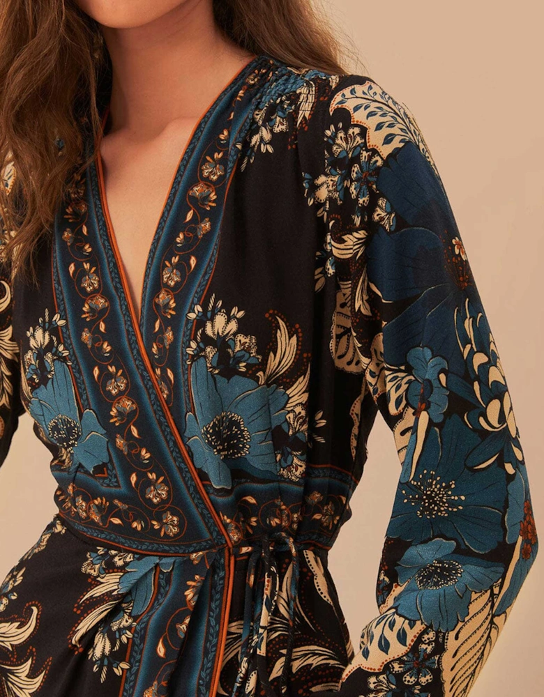 Blossom Tapestry Midi Wrap Dress