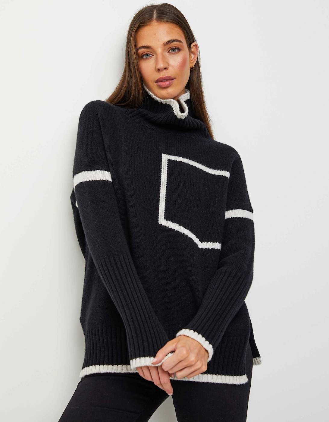 Contrast Trim Roll Neck Jumper