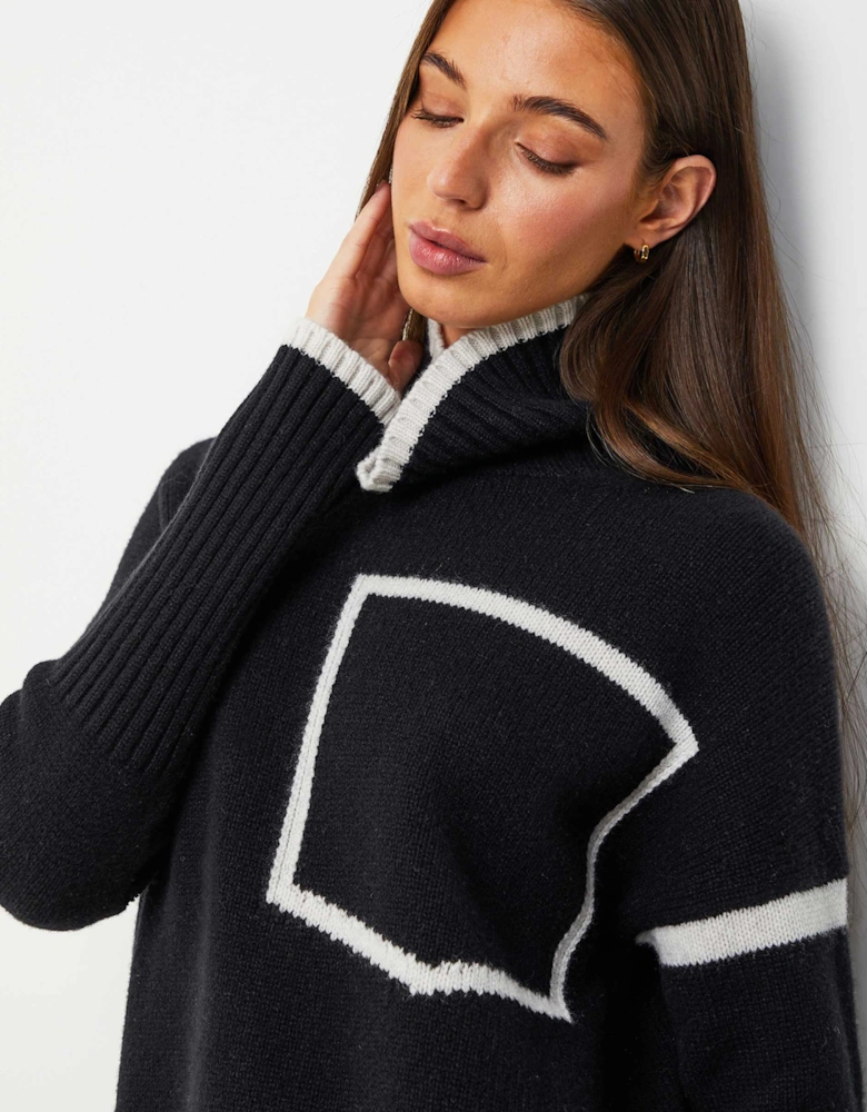 Contrast Trim Roll Neck Jumper