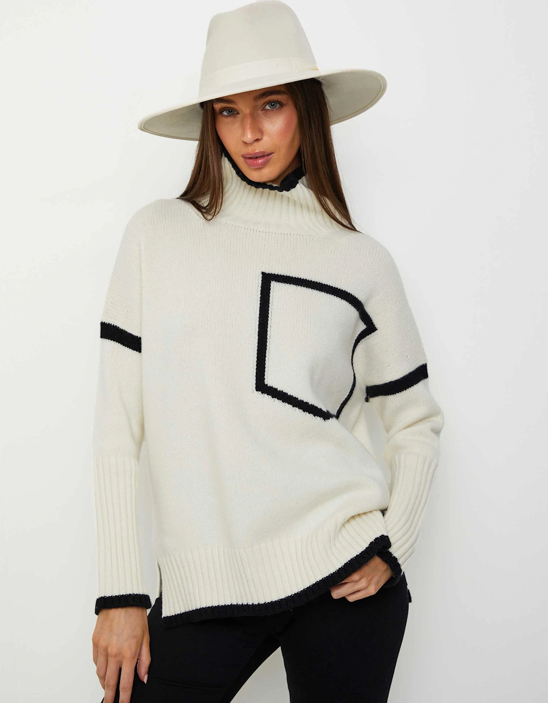 Contrast Trim Roll Neck Jumper