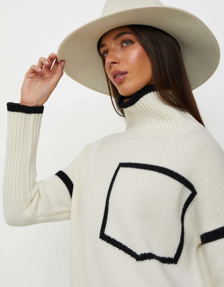 Contrast Trim Roll Neck Jumper