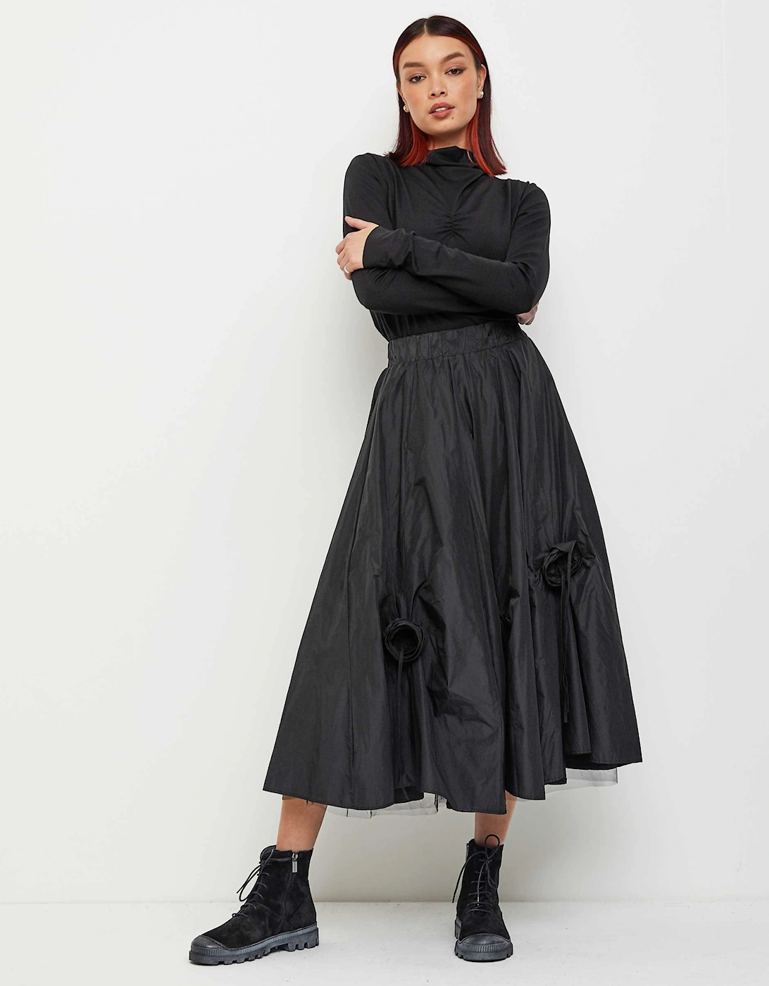 Taffeta Rose Midi Skirt