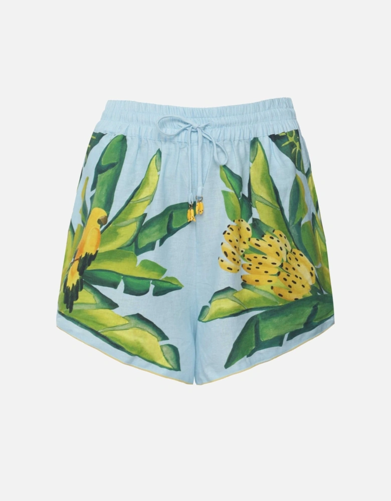 Blue Summer Foliage Scarf Shorts