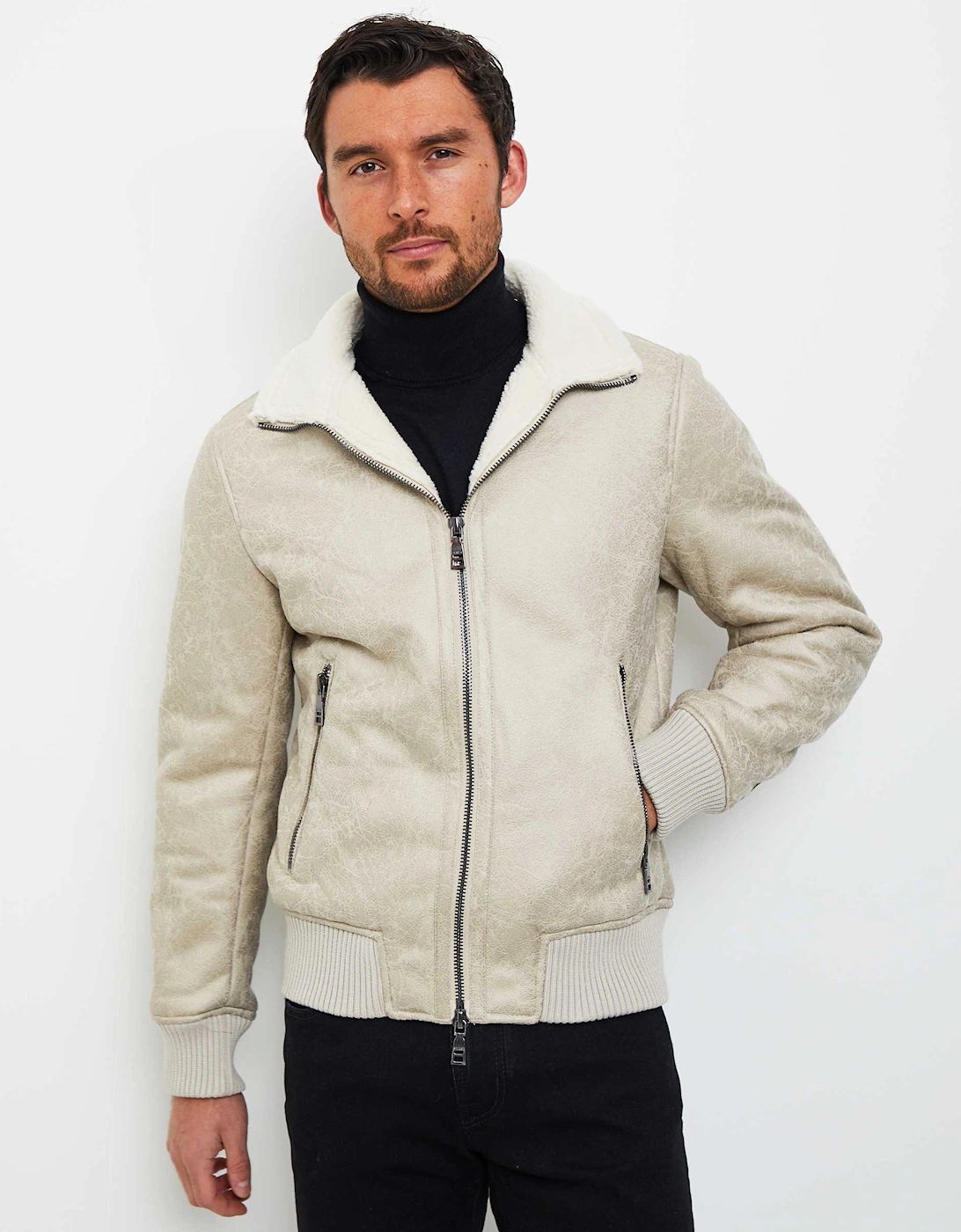 Faux Sheepskin Bomber Jacket