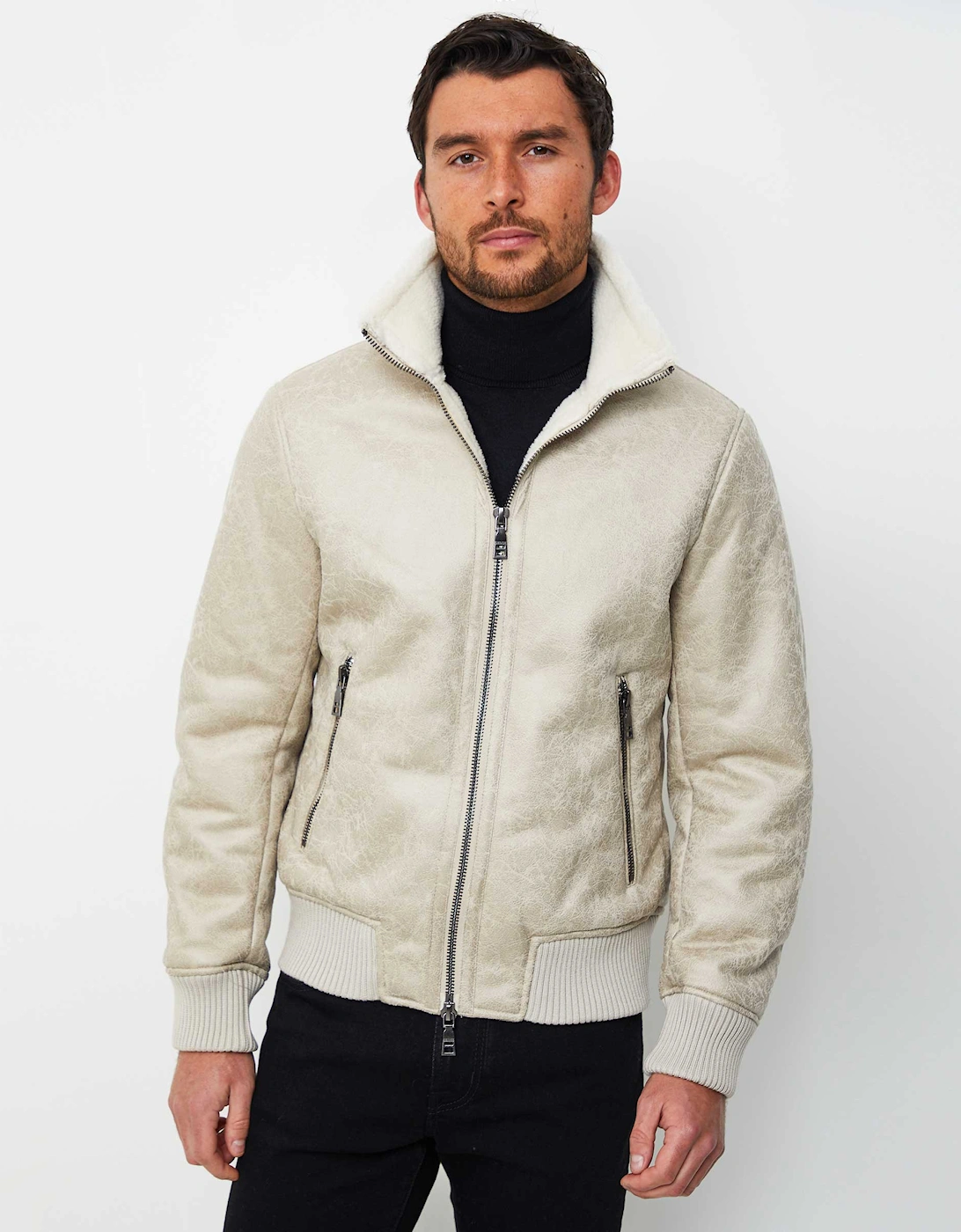 Faux Sheepskin Bomber Jacket