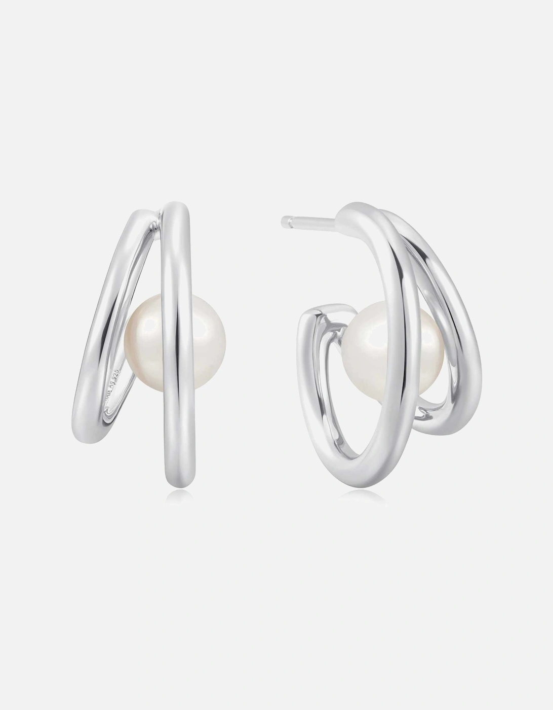 Duo Freshwater Pearl Stud Hoops, 4 of 3