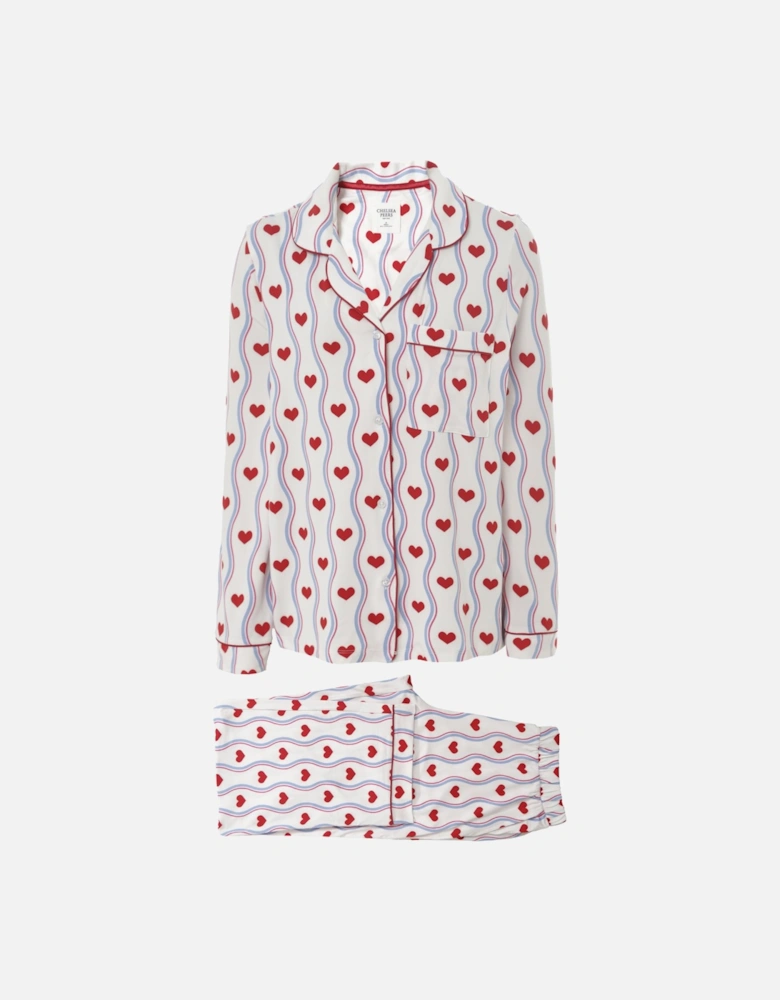 Wavy Stripe Heart Print Pyjama Set