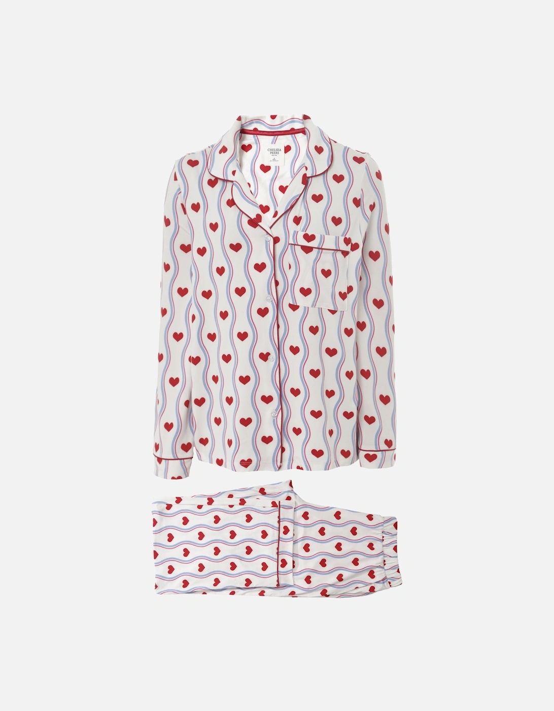 Wavy Stripe Heart Print Pyjama Set, 6 of 5